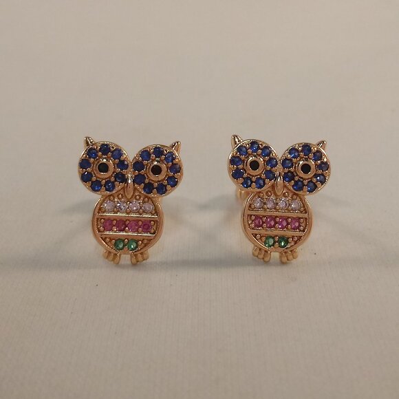 Jewelry - 18K Yellow Gold Filled Owl Diamond Zircon Stud Earrings Gorgeous Gift